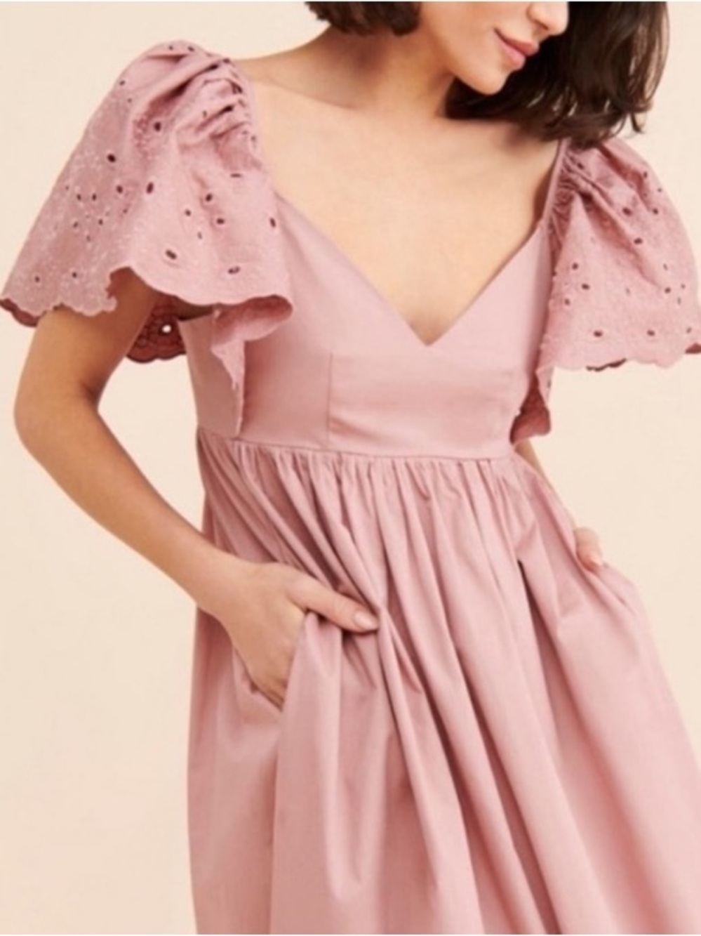 En Saison Barnette Maxi Dress Dusty Rose Mauve Cotton Eyelet Open Back Pockets - Picture 2 of 16